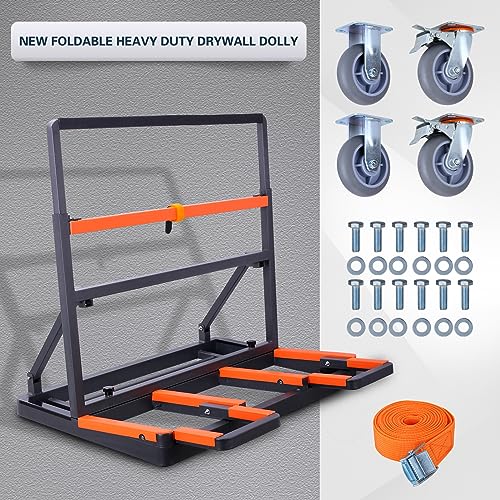 Upgrade Folding Drywall Cart Heavy Duty,Drywall Dolly Load 2200 lbs Capacity,Panel Cart with Extended Large Deck,Panel Dolly Handling Plywood Sheetrock Glass and Windows Service