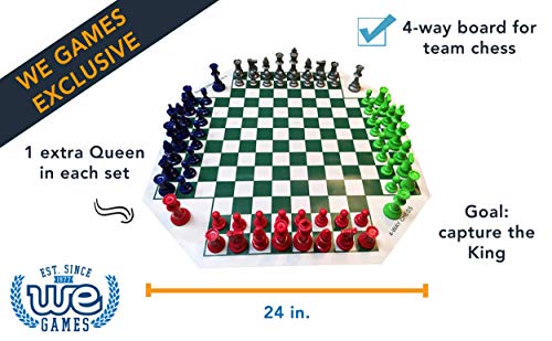 We Games Four Player Chess Set, Chess Board For Team Chess, Combination Chess Game For Up To 4 Players, Unique Chess Sets For Adults And Kids, Roll Up Vinyl Chess Mat With 4 Sets Of Chess Pieces #TOP1