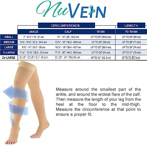 Nuvein Medical Compression Stockings, 20-30 Mmhg Support, Women & Men Thigh Length Hose, Open Toe, Black, Medium #TOP1