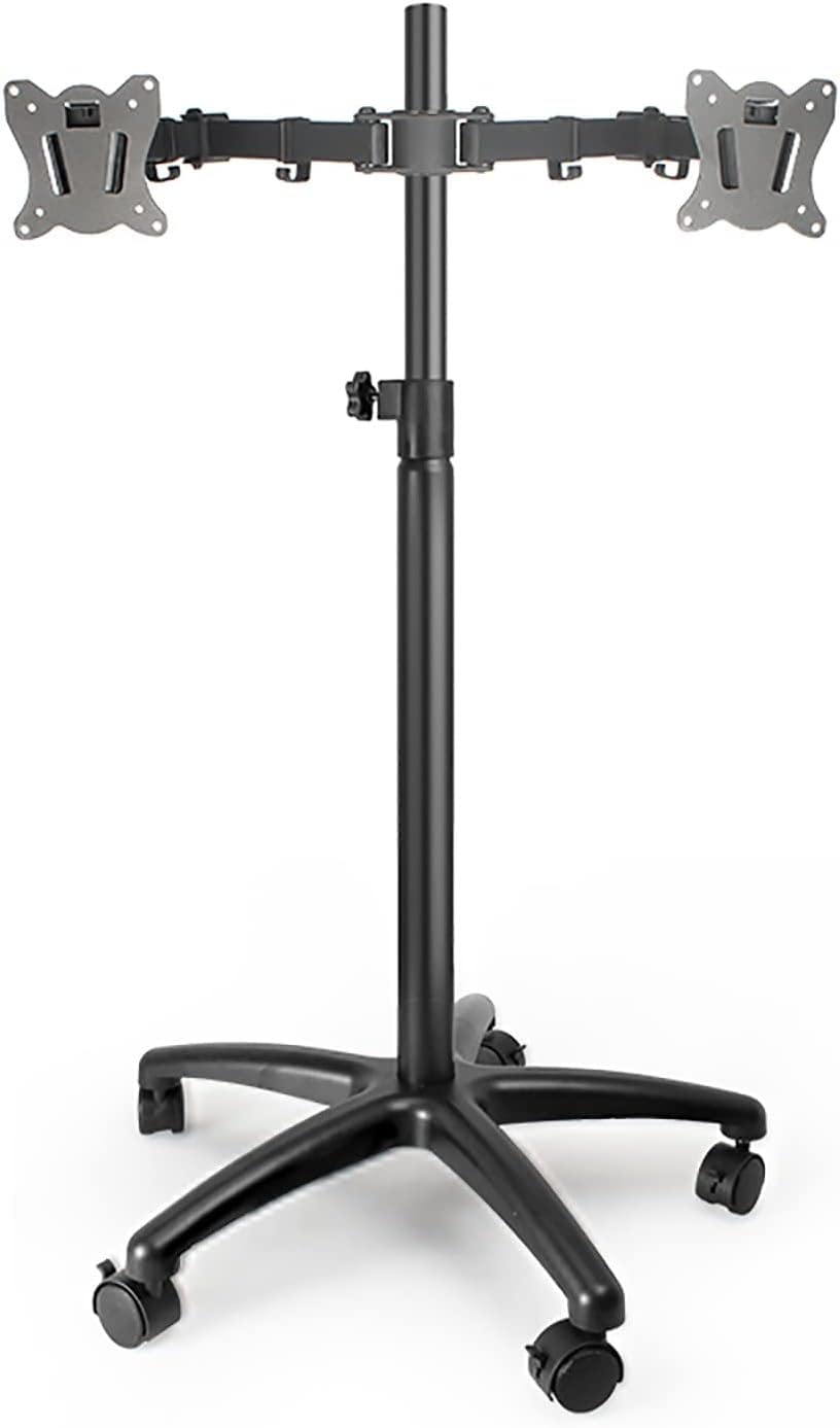 Supporto da pavimento per monitor a schermo piatto/curvo a 2 movimenti, con ruote, regolazione dell'altezza, adatto per monitor da 12 a 27 pollici