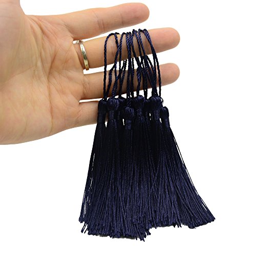 Image of 100pcs 13cm /5 Inch Silky Floss Bookmark Tassels with 2-Inch Cord Loop and Small Chinese Knot for Jewelry Making, Souvenir, Bookmarks, DIY Craft Accessory (Dark Blue)