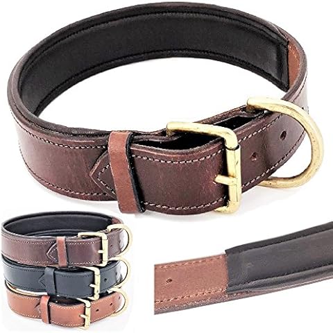 FDC Genuine Real Leather 1.5" Width Dog Collar Padded Heavy Duty Medium Large Pet (M: Neck 13" - 15", Brown) Cover