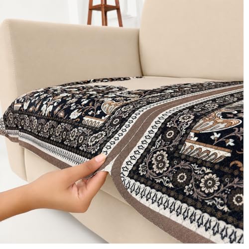 Image of Homerz Premium 'Maharaja Paradise Series' Sofa Cover | Net Fabric Sofa Cover | Washable, Anti-Dust Backed & Wrinkle Resistant Cover (Beige Empress, 3 Seater, Only Seat Cover)
