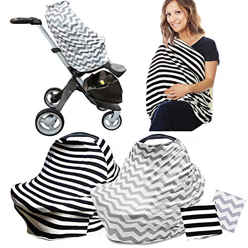 BeYumi Krankenpflege-Cover 3-in-1 Infinity Schal Baby,Mehrzweck-Baby Stretchy Abdeckung Auto Sitz Baldachin,Krankenpflege Abdeckung,Warenkorb Cover (2 Stücke)