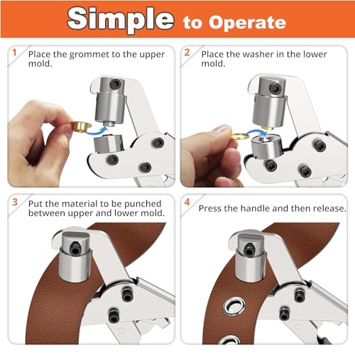 Tiagowell NH1004K -Y Grommet Tool Kit - 3/8 Inch Grommet Kit Handheld Eyelet Pliers Set, Brass Grommet Eyelet Kits Save Effort Hole Punch Plier thumb #4