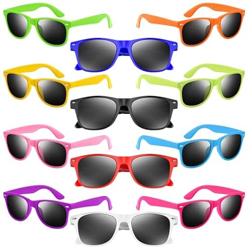 NEBURORA Paquete de 12 gafas de sol de neón, gafas de sol clásicas retro multicolores para fiestas, para rellenar bolsas de regalos, regalos de cumpleaños, fiestas de verano en la playa | Ya disponible en tu tienda friki favorita! En mundofriki.es!