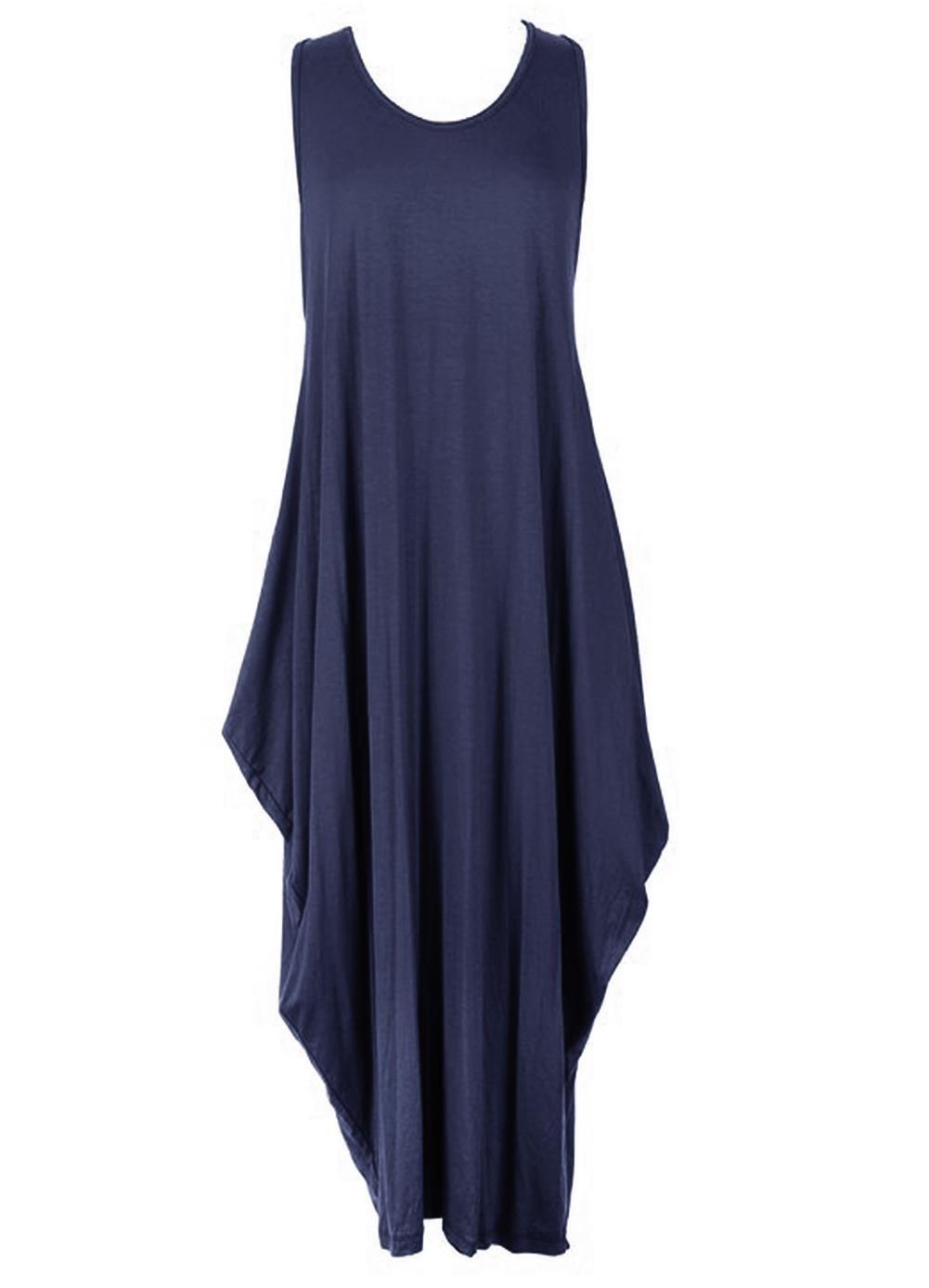 Fairy Boutique Women's Navy Italian Tulip Lagenlook Parachute Dress Sleeveless Stretchy Long Tunic Dress