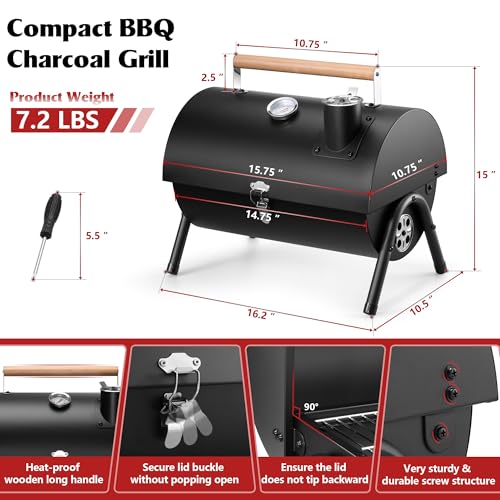 Image of HaSteeL Portable Charcoal Grill for Outdoor Barbecue, Small for 1-3 People