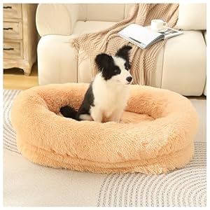 Dog Bed Small,Donut Cat Bed,Soft Dog Bed Large Cat Bed,Plush Cuddler Warming Round Faux Fur Pet Bed (Apricot Color XL)