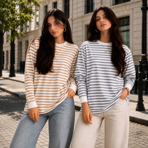 Image of VIMAL JONNEY Women Striped T-Shirt || T-Shirt for Women || Full Sleeve T Shirt || T-Shirt-VIMAL640620