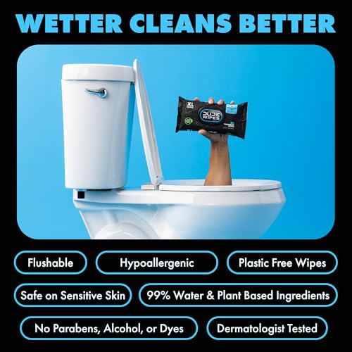 Image of DUDE Wipes Unscented Flushable Wipes - Extra-Large Adult Wet Wipes for Sensitive Skin - 8 Pack (384 Count) + Mint Travel Pack (18 Count) - Infused with Vitamin E and Aloe - Septic and Sewer Safe
