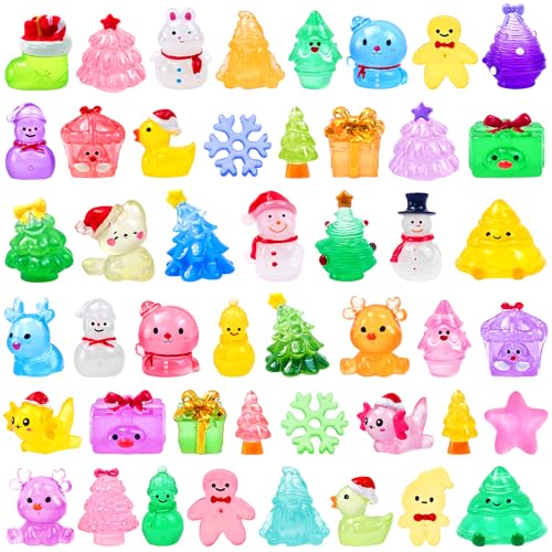 Feivando 52 Pcs Luminous Mini Christmas Figurines Glow in The Dark Tiny Little Resin Snowman Miniature Figures for Xmas Holiday Crafts Garden Micro Landscape Party Home Table Decor