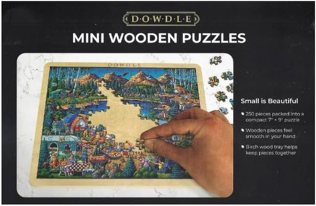 DOWDLE 4-Pack Mini Wooden Puzzles & Tray - World Cities Set, 250 Piece Each, Assembly Tray 7" x 9" Wood