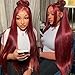 Veally 99j Burgundy Synthetic Lace Front Wig Pre Plucked Ready to Wear 13x4 HD Glueless Lace Front Wig for Women Natural Looking Synthetic Heat Resistant Fiber Wine Red Wig