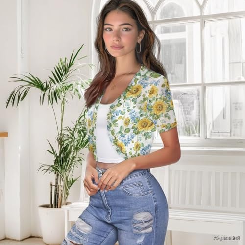 Image of Womens Short Sleeve Cardigans Lightweight Summer Cardigan Trendy Bolero Shrug Cute Floral Cardigan Sheer Bolero