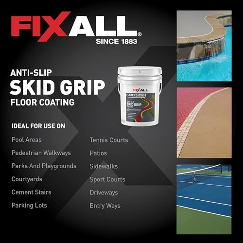 Image of FIXALL Skid Grip Anti-Slip Coating, 5 Gallons, Crimson, Exceeds ADA Standards, Ideal for Safety Areas, Slip-Resistant Pavement, Cement & Concrete Paint