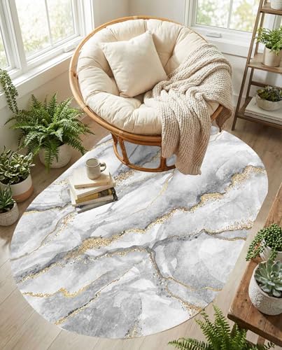 Tapete Oval Moderno Interior 152x213 cm Gris Dorado Blanco miniatura 3