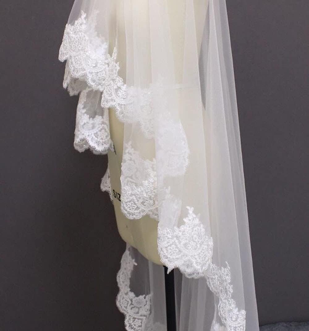 Sluiers Pailletten Kanten bruidssluier Geen kam Bruidssluier van tule 2 meter lange mantilla bruidssluier Eén laag Elegante bruidstule