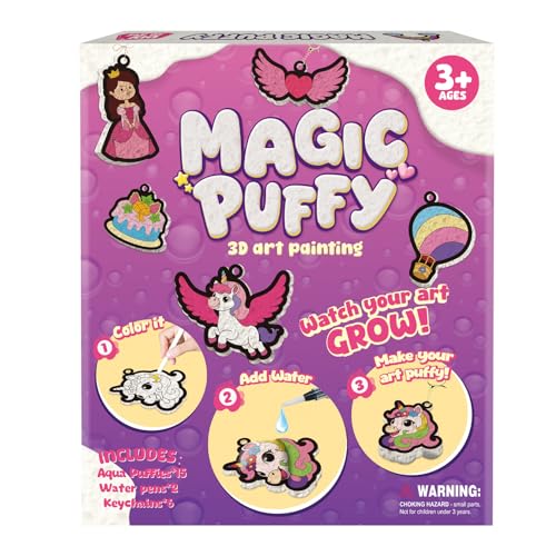 Artnedu Magic Puffy Paint Kit-3D Art Kit Princesses & Unicorns DIY Color Activity Mess-Free Paint by Number Craft for Kids Birthday Christmas for Girls & Boys Ages 4 5 6 7 8 9 10 11 12