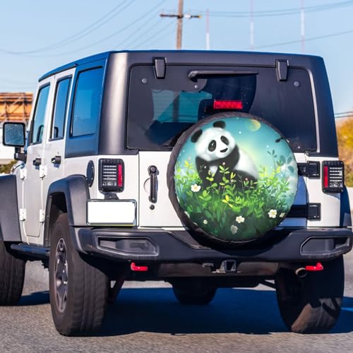 Image of Dujiea Panda with Earth Globe Spare Tire Cover, Universal Wheel Tire Cover Waterproof Dust-Proof Tire Protectors for Trailer Rv SUV Truck Camper and Many Vehicle 14 15 16 17 Inch
