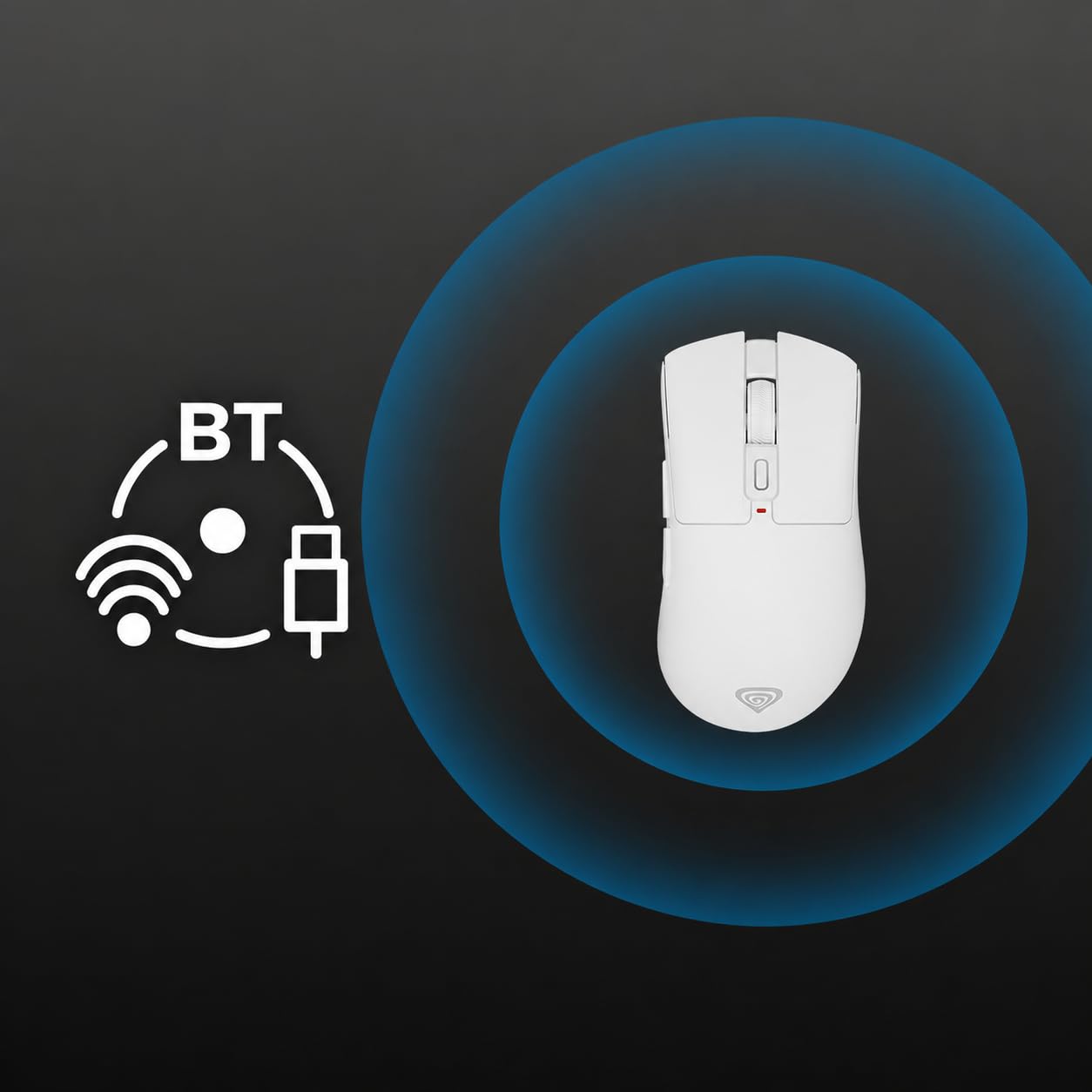 Genesis Zircon 880 - Ratón inalámbrico para videojuegos (12000 ppp, modo triple), color blanco | Ratón inalámbrico E-Sport con sensor PAW3311, 64 g, Kailh Optical, 6 botones, 2,4 GHz, Bluetooth y USB-C