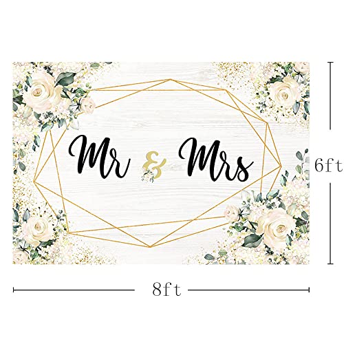 MEHOFOND 8x6ft White Floral Backdrop for Mr & Mrs Engagement Party Decorations Couples Wedding Photography Background Anniversary Ceremony Bridal Shower Banner Photo Booth Props - Image 3