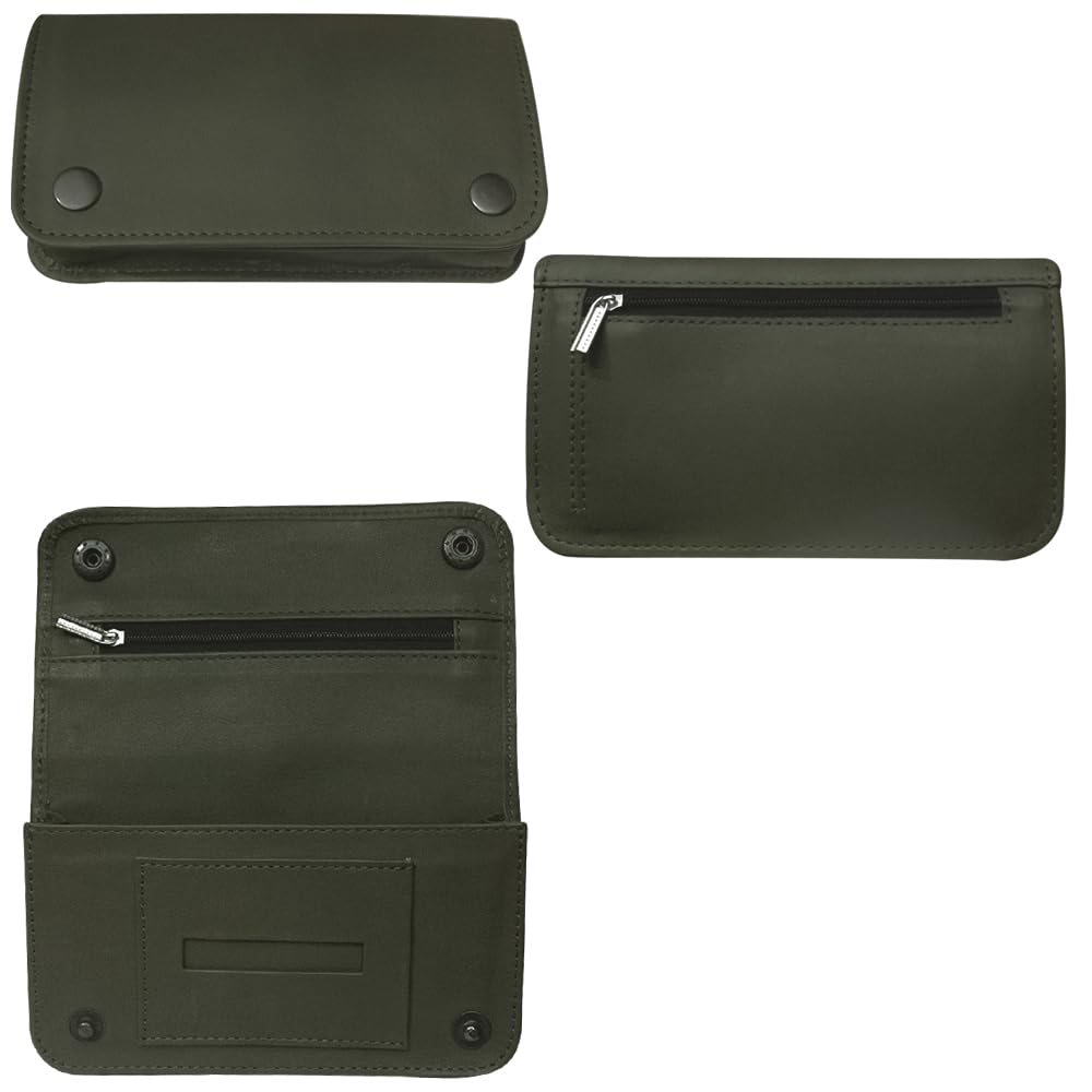 Global Outlet LtdGlobal Outlet Ltd Genuine Black Leather 4x7x1 Inch Rolling Tobacco Pouch For 50g-100g With Stud Fastner Smoking Pouch Case (Olive Green, Cowhide)