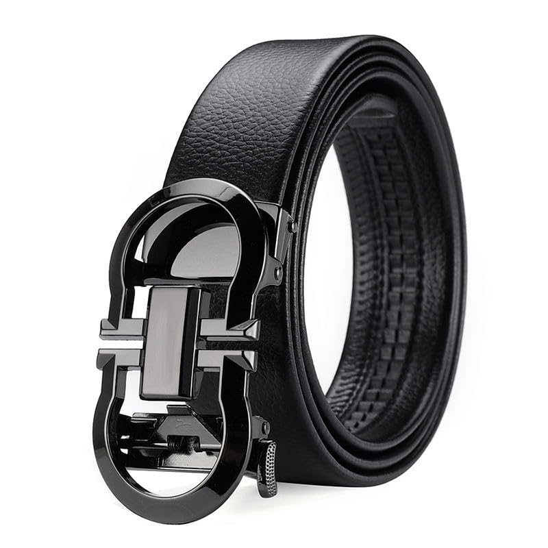 Automatic Ratchet Belt for Men - Genuine Leather Dress Casual Use Adjustable Buckle