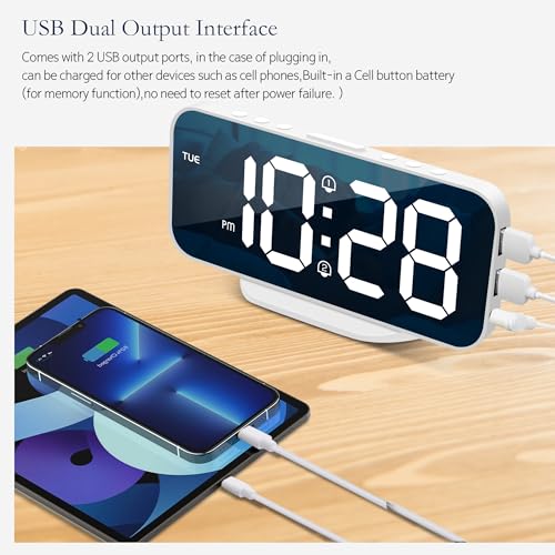 Slim Digital Alarm Clock with 6.7"LED Mirror Surface Display,White - Image 5