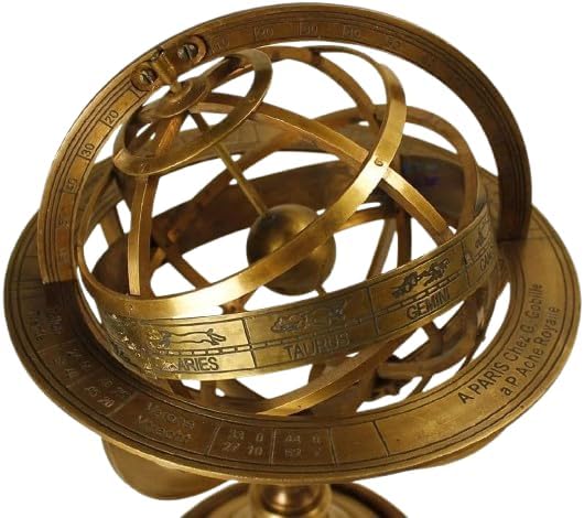 Handmade Brass Antique Finish Armillary Celestial Globe with Zodiac Engravings Decor