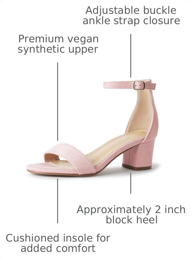 Image of J. Adams Daisy Heeled Sandals - Ankle Strap Low Block, Open Toe Dress Pumps, Chunky Heels - Dressy Shoes for Women - Bridal, Wedding, Summer Sandals