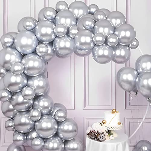 Image of Voircoloria 105pcs Metallic Silver Balloons 12inch Party Latex Balloons for Birthday Graduation Baby Shower Wedding Anniversary New Year Party Decorations