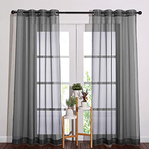 Image of NICETOWN Sheer Curtains 84 Inches - Long Grommet Elegant Light Filter Sheer Voile Drapes Panels Room Decor for Bathroom /Living Room (54 inch Wide, Dark Grey, 2 Panels)