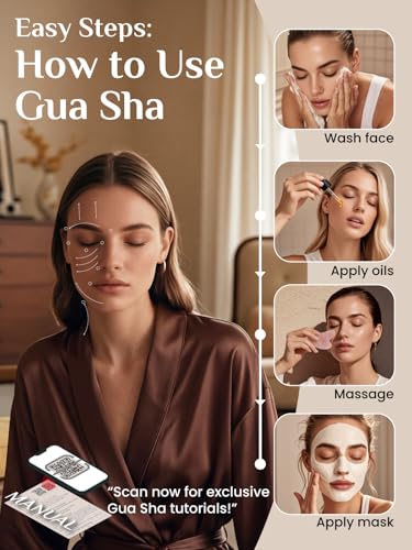 Image of Rena Chris 2PCS Gua Sha Facial Tools: Jade Stone Guasha Tool for Face Acupuncture Therapy, Facial Massager for Jawline Sculpting and Puffiness Reducing (Green & Pink)