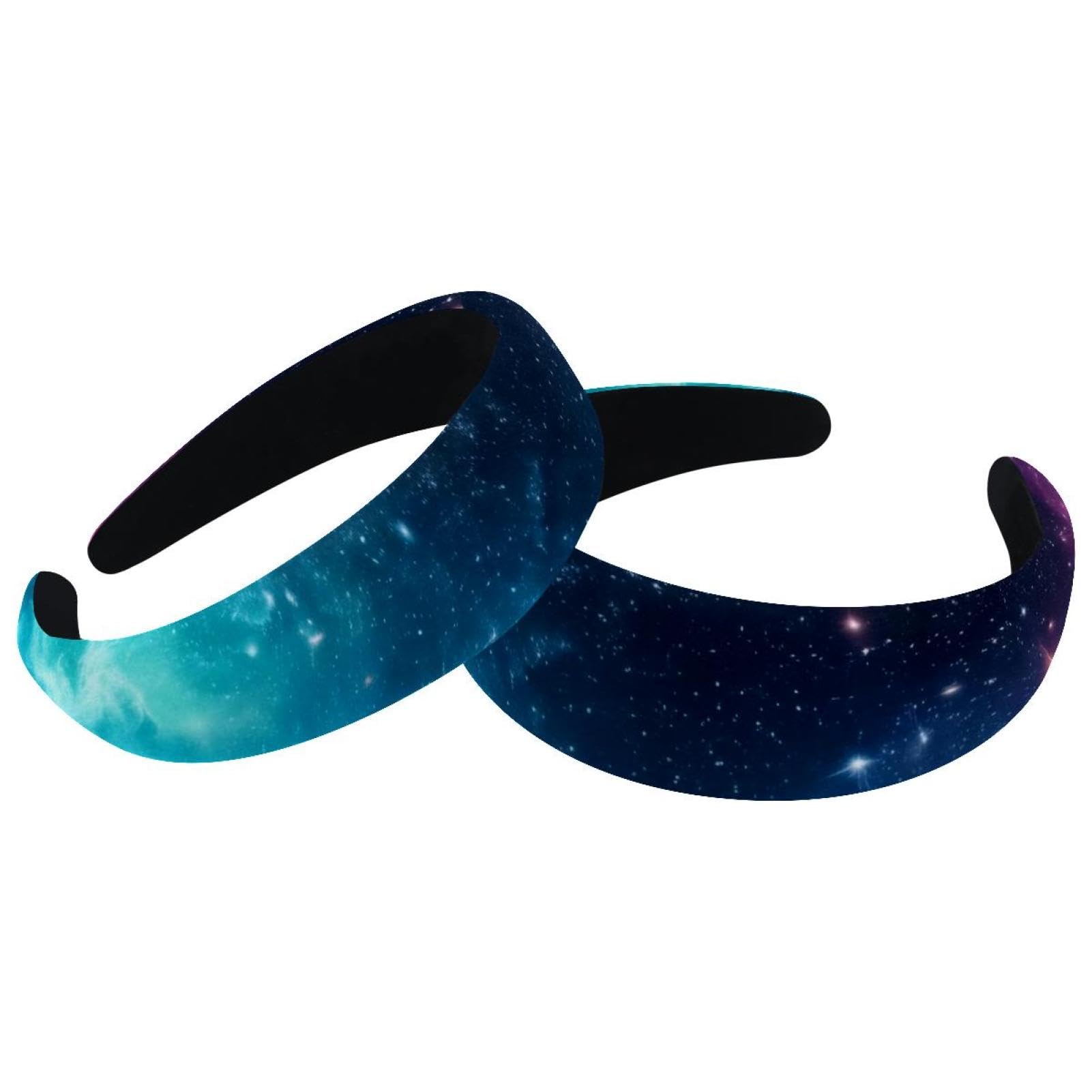 Vcedizo 2 Pcs Velvet Padded Headbands for Women Wide Headband Non Slip Hair Bands Soft Headband for Girls, Starry Nebula