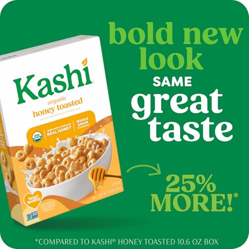 Kashi Breakfast Cereal, Organic, Whole Grain, Honey Toasted, 13.6oz Box (1 Box)