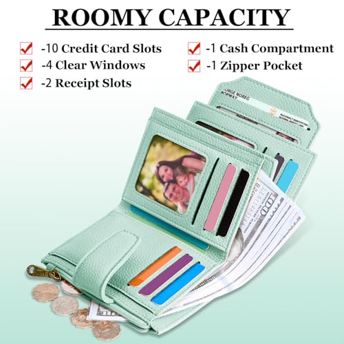 Image of Airkit Small Wallet Women RFID Blocking Soft Leather Bifold Compact Card Holder Wallet for Women with Zipper Coin Pocket 4 ID Window