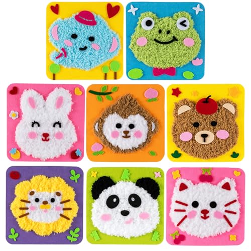 HANYMWANZW Animal Sewing Craft Kit for Kids, 8 Pack Cartoon Animal Felt Embroidery Stitching with Stickers Felt Sewing Crafts Projects DIY Arts & Crafts