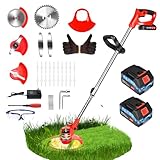 Electric Weed Wacker Cordless Weed Eater Battery Powered 21V, 4-in-1 Brush Cutter/String Trimmer/Grass Trimmer/Lawn Mower, 6 inch Lightweight Edger Stringless Weed Trimmer with Blade, 2 Battery