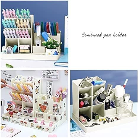 NESTIC Stackable Office Pen Organizer for small Desk Large-Capacity Cute Stationery Art Supplies and Marker Storage Organizer crayon Caddy Box for Office/School/Home(White-1Pcs) 2