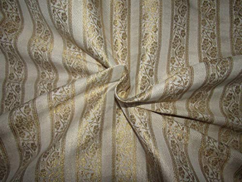 Tissu brocart en soie ivoire d'exception avec bordure dorée pour haute couture