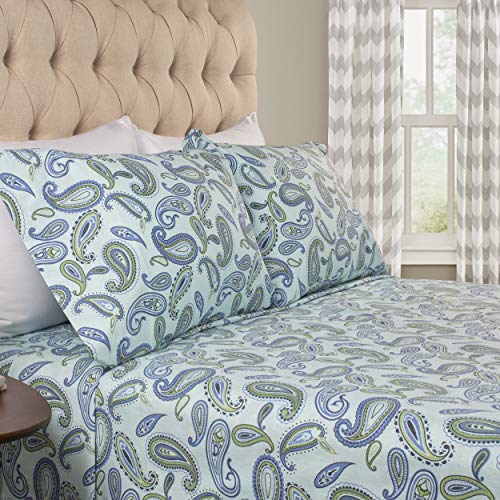 Ensemble de draps en flanelle de coton motif paisley Queen bleu pâle Superior