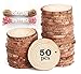 50pcs 6-7cm Tranche de Bois Naturel avec Corde de 20 mètres, Rondelles de Bois disques en Bois,Découpe Parfaite pour Le processus de Bricolage Cadeau décoration