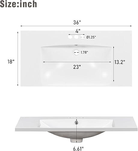 Miniatura 3 de Merax Moderno tocador de baño con fregadero, armario de almacenamiento de baño de 36 pulgadas con estante abierto, juego de fregadero de madera