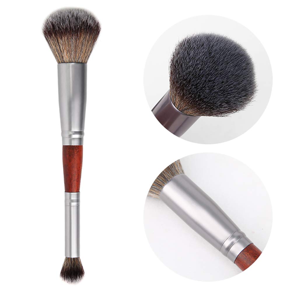 DAGEDA Double Ended Complexion Brush Face Concealer Powder Makeup Brush, Blending Liquid Foundation, Cream Cosmetics - Eye shadow brush loose brush, Blush brush, Black Handle, Vegan brush（Red）