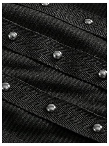 SOLY HUX Women's Punk Studded Ruched Tank Top Scoop Neck Sleeveless Fitted Grunge Tops Streetwear4