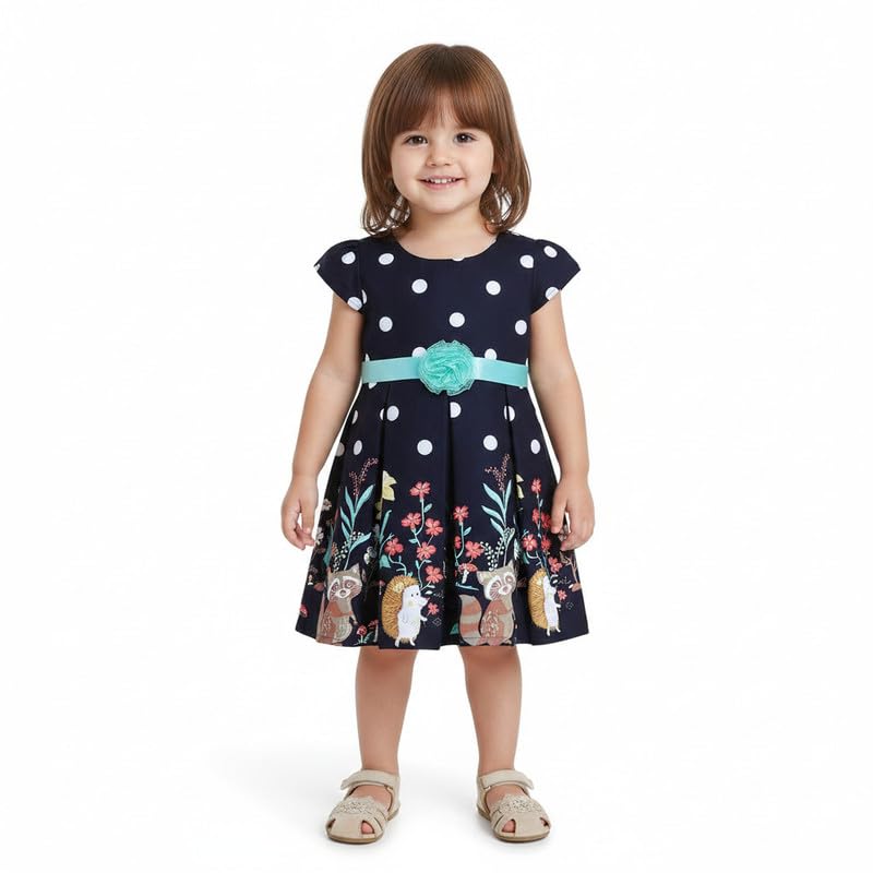 Image of Mama&Bebe Summer Dress for Girls with Cotton Soft Lining | Printed Fit & Flare Kids Outfit with Cute Bow Detail | Comfortable Breathable Party & Outing Dress for Toddlers and Little Girls