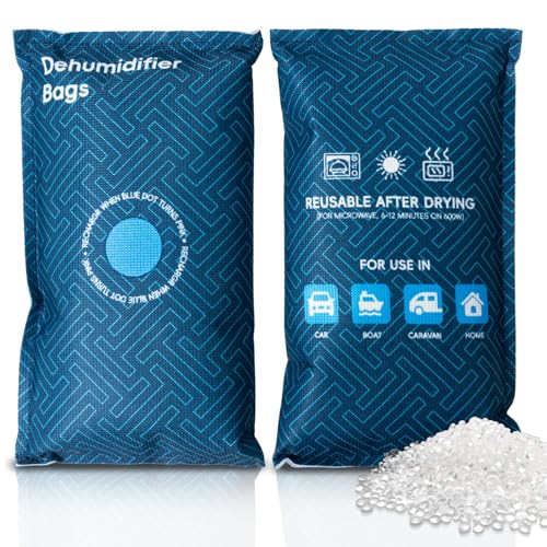 Car Dehumidifier Bag Reusable - 2Pack x 900g Portable Moisture Absorber for Car - Microwave Rechargeable Prevents Dampness Mildew & Condensation for Car Wardrobe Bathroom & Small Spaces