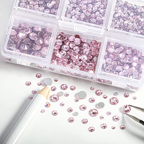 Beadsland 4300pcs Flatback Rhinestones,Pink Rhinestones Nail Gems Round Crystal for Crafts,Mixed 6 Sizes with Picking Tweezers and Wax Pencil Kit - Image 3