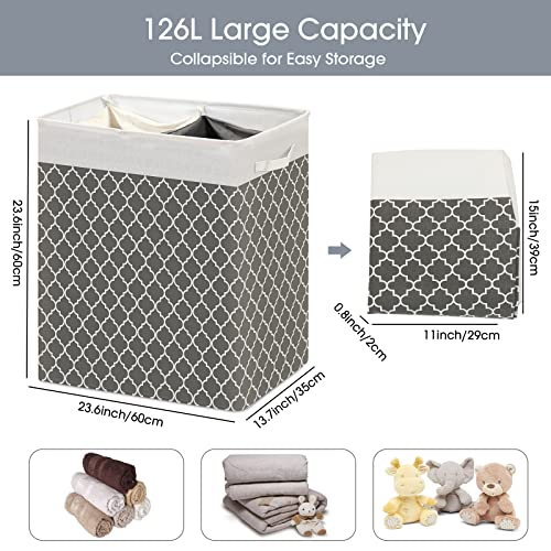 Galmaxs7 126L Double Laundry Hamper Divided Collapsible Laundry Basket 2 Sections Hampers For Laundry With Removable Bag Farmhouse Laundry Organization With Liners For Bedroom Dorm Travel Toys #TOP4